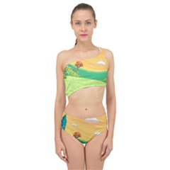 Green Field Illustration Adventure Time Multi Colored Spliced Up Two Piece Swimsuit by Sarkoni