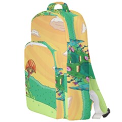 Green Field Illustration Adventure Time Multi Colored Double Compartment Backpack by Sarkoni