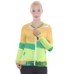 Green Field Illustration Adventure Time Multi Colored Casual Zip Up Jacket by Sarkoni