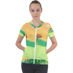 Green Field Illustration Adventure Time Multi Colored Short Sleeve Zip Up Jacket by Sarkoni