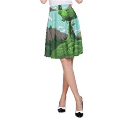 Adventure Time Cartoon Green Color Nature  Sky A-line Skirt by Sarkoni