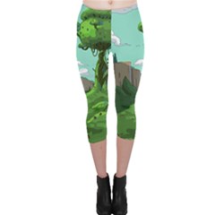 Adventure Time Cartoon Green Color Nature  Sky Capri Leggings  by Sarkoni