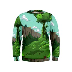 Adventure Time Cartoon Green Color Nature  Sky Kids  Sweatshirt by Sarkoni