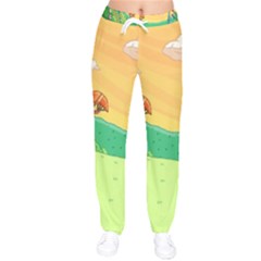 Green Field Illustration Adventure Time Multi Colored Women Velvet Drawstring Pants by Sarkoni