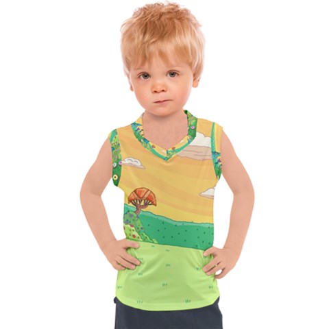 Green Field Illustration Adventure Time Multi Colored Kids  Sport Tank Top by Sarkoni