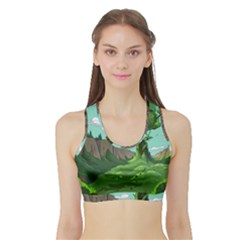 Adventure Time Cartoon Green Color Nature  Sky Sports Bra With Border by Sarkoni