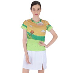 Green Field Illustration Adventure Time Multi Colored Women s Sports Top by Sarkoni