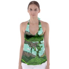 Adventure Time Cartoon Green Color Nature  Sky Tie Back Tankini Top by Sarkoni