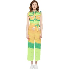 Green Field Illustration Adventure Time Multi Colored Women s Frill Top Chiffon Jumpsuit