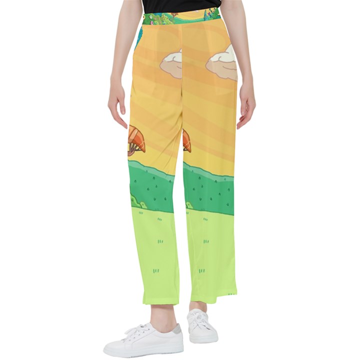 Green Field Illustration Adventure Time Multi Colored Women s Pants 