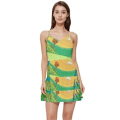 Green Field Illustration Adventure Time Multi Colored Short Frill Dress by Sarkoni