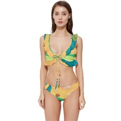 Green Field Illustration Adventure Time Multi Colored Low Cut Ruffle Edge Bikini Set by Sarkoni