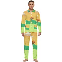 Green Field Illustration Adventure Time Multi Colored Men s Long Sleeve Velvet Pocket Pajamas Set by Sarkoni