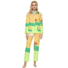 Green Field Illustration Adventure Time Multi Colored Womens  Long Sleeve Velvet Pocket Pajamas Set by Sarkoni