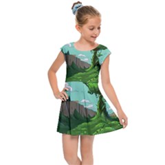 Adventure Time Cartoon Green Color Nature  Sky Kids  Cap Sleeve Dress by Sarkoni