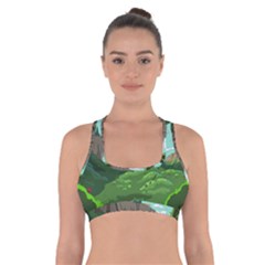 Adventure Time Cartoon Green Color Nature  Sky Cross Back Sports Bra by Sarkoni