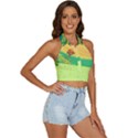 Green Field Illustration Adventure Time Multi Colored Backless Halter Cami Shirt View3