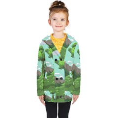 Adventure Time Cartoon Green Color Nature  Sky Kids  Double Breasted Button Coat by Sarkoni