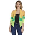 Green Field Illustration Adventure Time Multi Colored Women s Draped Front 3/4 Sleeve Shawl Collar Jacket View1