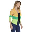 Green Field Illustration Adventure Time Multi Colored Women s Draped Front 3/4 Sleeve Shawl Collar Jacket View3