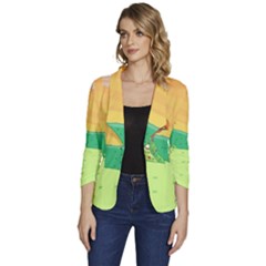 Green Field Illustration Adventure Time Multi Colored Women s One-button 3/4 Sleeve Short Jacket by Sarkoni