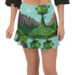 Adventure Time Cartoon Green Color Nature  Sky Fishtail Mini Chiffon Skirt by Sarkoni