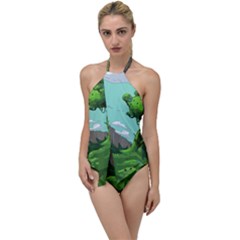 Adventure Time Cartoon Green Color Nature  Sky Go With The Flow One Piece Swimsuit by Sarkoni