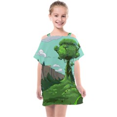 Adventure Time Cartoon Green Color Nature  Sky Kids  One Piece Chiffon Dress by Sarkoni