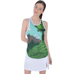 Adventure Time Cartoon Green Color Nature  Sky Racer Back Mesh Tank Top by Sarkoni