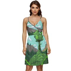 Adventure Time Cartoon Green Color Nature  Sky V-neck Pocket Summer Dress  by Sarkoni