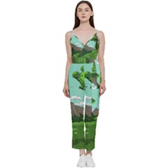 Adventure Time Cartoon Green Color Nature  Sky V-neck Camisole Jumpsuit by Sarkoni