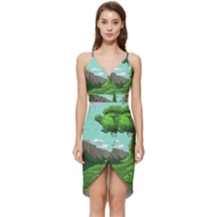 Adventure Time Cartoon Green Color Nature  Sky Wrap Frill Dress by Sarkoni