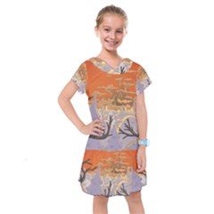 Adventure Time Cartoon Landscape Trees Kids  Drop Waist Dress by Sarkoni