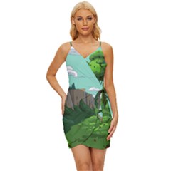 Adventure Time Cartoon Green Color Nature  Sky Wrap Tie Front Dress by Sarkoni