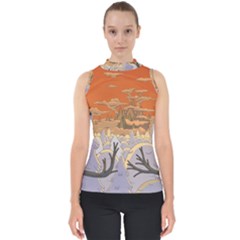 Adventure Time Cartoon Landscape Trees Mock Neck Shell Top by Sarkoni