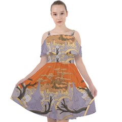 Adventure Time Cartoon Landscape Trees Cut Out Shoulders Chiffon Dress by Sarkoni