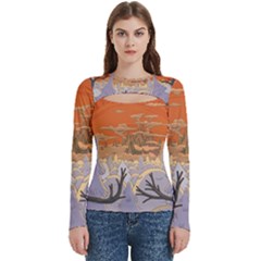 Adventure Time Cartoon Landscape Trees Women s Cut Out Long Sleeve T-shirt by Sarkoni