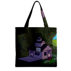 Purple House Cartoon Character Adventure Time Architecture Zipper Grocery Tote Bag by Sarkoni