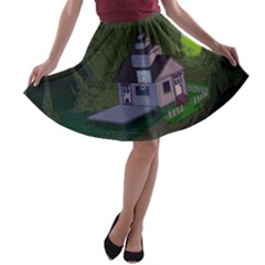 Purple House Cartoon Character Adventure Time Architecture A-line Skater Skirt by Sarkoni