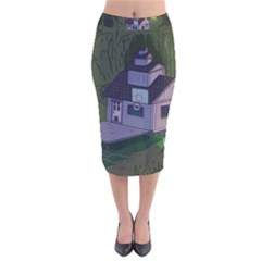 Purple House Cartoon Character Adventure Time Architecture Velvet Midi Pencil Skirt by Sarkoni