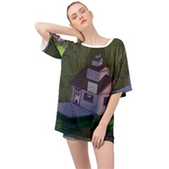 Purple House Cartoon Character Adventure Time Architecture Oversized Chiffon Top by Sarkoni