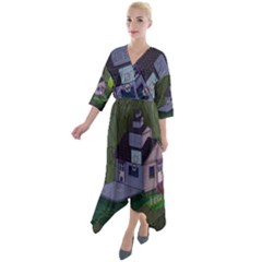 Purple House Cartoon Character Adventure Time Architecture Quarter Sleeve Wrap Front Maxi Dress by Sarkoni