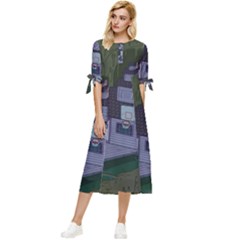 Purple House Cartoon Character Adventure Time Architecture Bow Sleeve Chiffon Midi Dress by Sarkoni