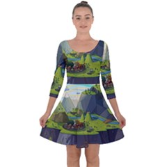 Cartoon Network Mountains Landscapes Seas Illustrations Adventure Time Rivers Quarter Sleeve Skater Dress