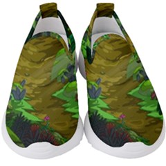 Green Pine Trees Wallpaper Adventure Time Cartoon Green Color Kids  Slip On Sneakers by Sarkoni