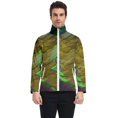 Green Pine Trees Wallpaper Adventure Time Cartoon Green Color Men s Bomber Jacket by Sarkoni