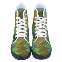 Green Pine Trees Wallpaper Adventure Time Cartoon Green Color Kid s High-top Canvas Sneakers by Sarkoni