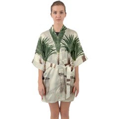 Tree Vector Art In A Flower Pot Half Sleeve Satin Kimono  by Sarkoni