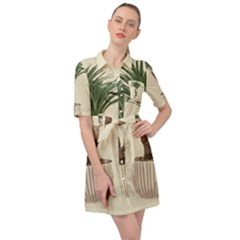 Tree Vector Art In A Flower Pot Belted Shirt Dress by Sarkoni