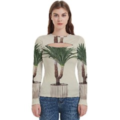 Tree Vector Art In A Flower Pot Women s Cut Out Long Sleeve T-shirt by Sarkoni